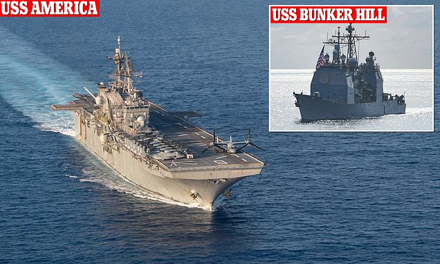 USS America and USS Bunker Hill sailed near a Chinese research ship spotted close to a Petronas exploration vessel.