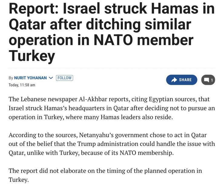 Next Target – Ankara: “Croaching” Strikes on Moslem States by Israel Raise Questions: Not Whether, But When Israel Will Attack Turkey