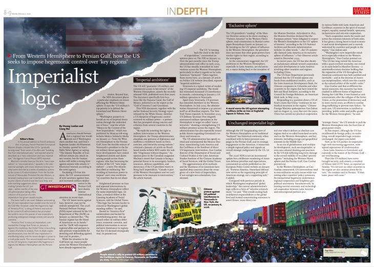 Beijing critisizes imperialistic logiv if USFrom Western Hemisphere to Persian Gulf, how the US seeks to impose hegemonic control over ‘key regions’