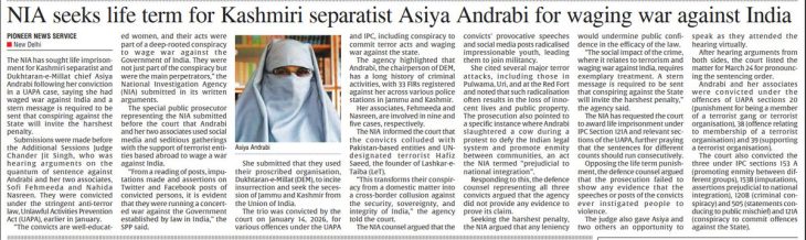 What: 240 years lock-up for an old woman!? – Three life terms for Kashmir’s Aasiya Andrabi fit India’s ‘broader pattern’