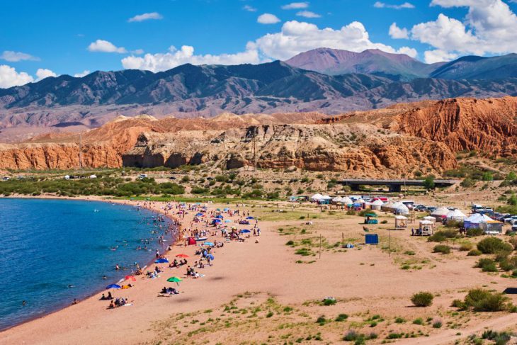 Red sands beach at Unique Lake Issyk-Kul’s