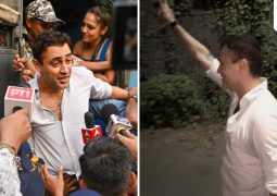 After his release from detention, actor Imran Khan waves Jai Hind